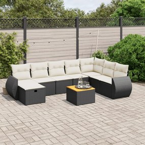 3265095 vidaXL Set mobilier de grădină cu perne, 9 piese, negru, poliratan