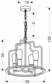 Candelabru suspendat pe lanț DATUS, 4 x E27, 40 W, 230 V, negru/maro