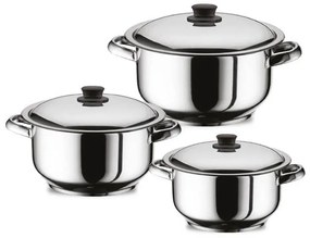 Set Vase Gătit din Inox, 6 Piese, Capacități 8 - 4 Litri, Bază 3 Straturi (Inducție), Capace din Inox