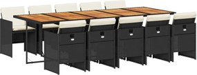 vidaXL Set mobilier de exterior cu perne, 11 piese, negru, poliratan