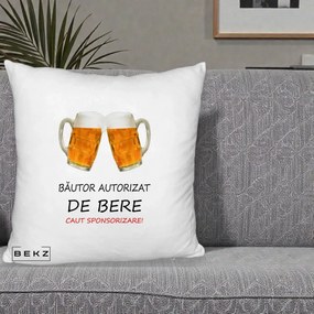 Perna Decorativa Bautor Autorizat de Bere, 40x40 cm, Alb Pufos, Husa Detasabila, Perna Inclusa, BEKZ®