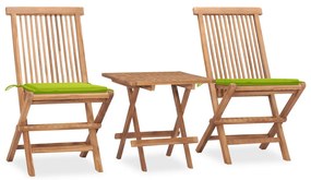 Set mobilier exterior pliabil cu perne, 3 piese, lemn masiv tec verde aprins, 3