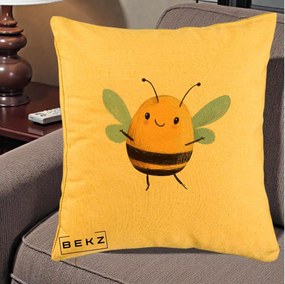 Perna Decorativa Buburuza pe Trifoi cu Patru Foi, 40x40 cm, Galben, Husa Detasabila, Perna Inclusa, BEKZ®