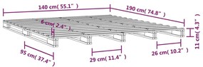 Cadru de pat, 140x190 cm, lemn masiv de pin Maro, 140 x 190 cm