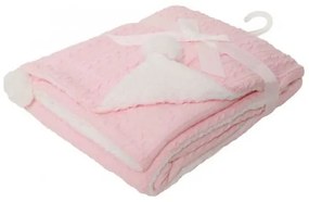Paturica pufoasa tricotata cu 2 fete Soft Touch - alb si roz