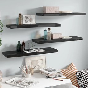vidaXL Rafturi de perete, 4 buc., negru extralucios 80x23,5x3,8 cm MDF