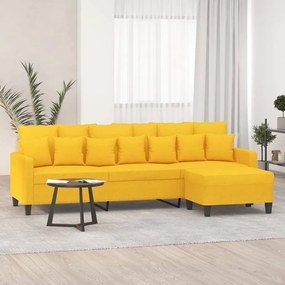 Canapea cu 3 locuri si taburet, galben deschis, 210 cm, textil