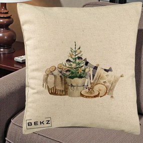 Perna Decorativa Colt Cozy de Craciun Boho, 40x40 cm, Bej, Husa Detasabila, Perna Inclusa, BEKZ®