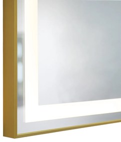 Oglindă Baie LED și Dezaburire Elit's Premium cu Senzor Touch, Lumina Rece, Caldă și Neutră, 120x80 cm, cu rama Bronz Gold Antichizat, Ceas