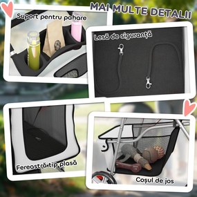 PawHut Cărucior pentru Câini de Talie Mică Pliabil, cu Roți Pivotante 360°, Coș de Depozitare, Pernă Lavabilă, Gri | Aosom Romania