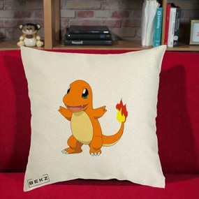 Perna Personalizata Charmander Pokemon, 40x40 cm, Ecru, Husa Detasabila, Perna Inclusa, BEKZ®