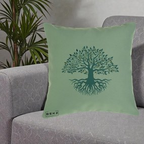 Perna Decorativa Copacul Vietii Teal cu Radacini, 40x40 cm, Verde, Husa Detasabila, Perna Inclusa, BEKZ®