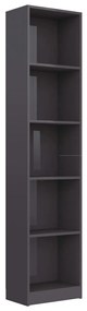 800854 vidaXL Bibliotecă cu 5 rafturi, gri extralucios, 40x24x175 cm, PAL