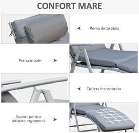 Outsunny Sezlong de Gradina Pliabil cu Saltea si Perna, Spatar cu 7 Pozitii de Inclinare, 137x63.5x100.5cm, Gri | Aosom Romania