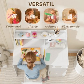 AIYAPLAY Birou pentru copii cu rafturi, dulap, sertar și scaun, alb | Aosom Romania