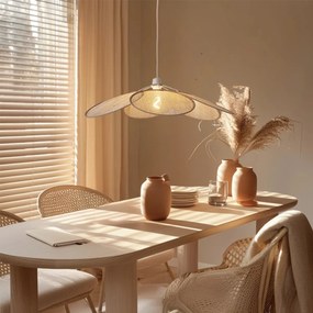 Lampă suspendată Japandi crem cu abajur din in - Aisha