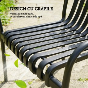 Set 4 Scaune de Grădină Outsunny Stivuibile din PP Rezistent la Razele UV, Scaune de Luat Masa pentru Exterior cu Spătar Ergonomic cu Lamele și Brațe, pentru Terasă, Balcon, Grădină, 55x58,5x81,5 cm, Negru | Aosom Romania