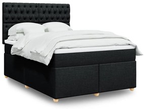 vidaXL Pat box spring cu saltea, negru, 140x190 cm, textil