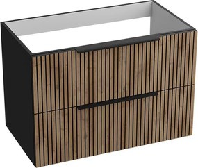 Dulap baza suspendat Rune Ivar 2 sertare 80 cm finisaj negru-lemn mat