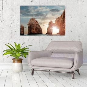 Tablou - Apus de soare peste stânci (90x60 cm)
