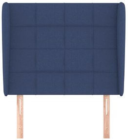 Tablie de pat cu aripioare, albastru, 83x23x118 128 cm, textil 1, Albastru, 83 x 23 x 118 128 cm
