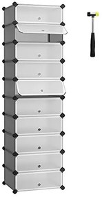 Organizator incaltaminte cu 10 compartimente, polipropilena / metal, alb / gri, Songmics