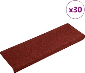 vidaXL Covorașe pentru scări autoadezive, 30 buc., 65x21x4 cm, margini dreptunghiulare, roșu bordeaux