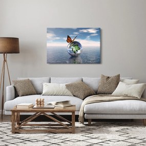 Tablou cu fluture pe bilă din sticlă (90x60 cm)