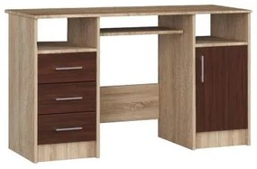 Birou calculator, placa laminata, 3 sertare, 5 rafturi, stejar si wenge, 124x52x74 cm, Ana