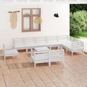 3083090 vidaXL Set mobilier de grădină, 11 piese, alb, lemn masiv de pin