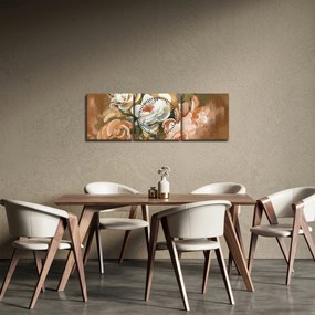 Tablou -Buchet de flori pictat (cu ceas) (90x30 cm)