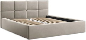 Pat matrimonial taupe tapițat din catifea cu spațiu de depozitare cu somieră 140x200 cm Hiko – Makamii