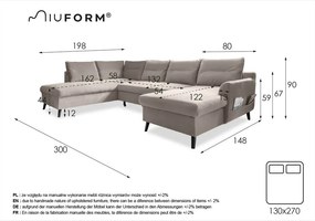 Canapea extensibilă din catifea în formă de „U” cu șezlong pe partea stângă Miuform Stylish Stan, turcoaz