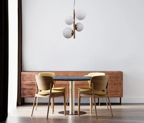 Lustra moderna aurie cu 4 globuri albe de sticla Riga