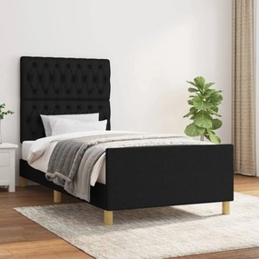 Cadru de pat cu tablie, negru, 90x190 cm, textil Negru, 90 x 190 cm, Design cu nasturi