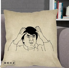 Perna Decorativa Jackie Chan WTF, 40x40 cm, Crem, Husa Detasabila, Perna Inclusa, BEKZ®