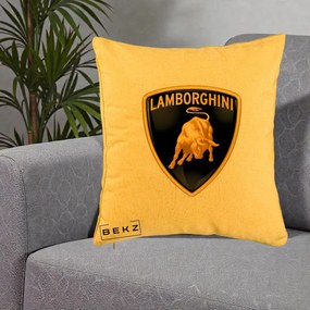 Perna Personalizata cu emblema Lamborghini, 40x40 cm, Galben, Husa Detasabila, Perna Inclusa, BEKZ®