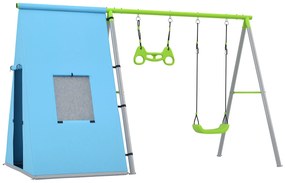 Set balansoar AIYAPLAY 3 in 1, Cort de Joacă, Balansoar, Inele de Gimnastică, Metal, Plastic, Verde | Aosom Romania