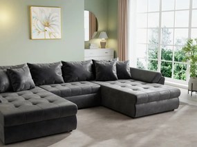 Colțar extensibil dumonde cu ladă de depozitare si sezut confortabil din spuma high-density, Loana U Madagaskar Black 355x185 cm