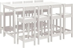 vidaXL Set bar de grădină, 9 piese, alb, lemn masiv de pin
