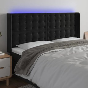vidaXL Tăblie de pat cu LED, negru, 163x16x118/128 cm, catifea