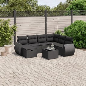 3264151 vidaXL Set mobilier de grădină cu perne, 8 piese, negru, poliratan