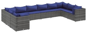 3308287 vidaXL Set mobilier de grădină cu perne, 10 piese, gri, poliratan