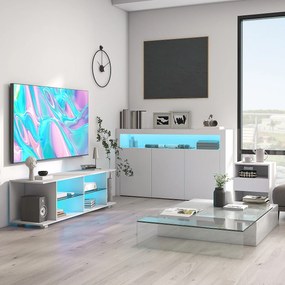 HOMCOM TV Stand, 145cm Modern TV Unit with Glass Shelves, RGB LED Light for 32 40 43 50 52 55 60 inch 4k TV, White | Aosom Romania