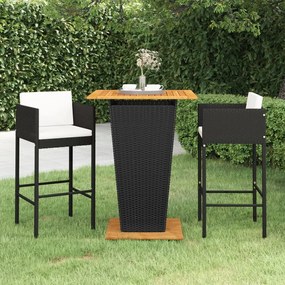 3094802 vidaXL Set mobilier bar de grădină cu perne, 3 piese, negru, poliratan