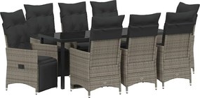 vidaXL Set de masă pentru grădină cu pernă 9 pcs Gri poliratan