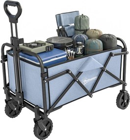 Outsunny Cărucior de Grădină Remorcă de Transport Pliabil pentru Toate Terenurile 66L Sarcină 68kg Mâner Reglabil 81 x 45 x 89 cm Gri | Aosom Romania