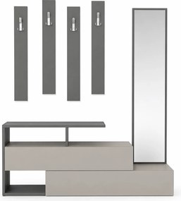 Set hol RAMDA, crem inchis/gri, PAL melaminat, format din cuier, oglin
