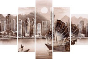 Tablou - Victoria Harbour, Hong Kong, efect sepia (150x105 cm)
