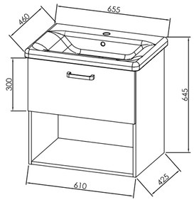 Set mobilier suspendat si lavoar Kolpasan, Evelin, 65 cm, alb